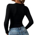 thumbnail image 2 of Women's Ribbed Long Sleeve Crew Neck Crop Top, Slim Fit Stretchy Basic Casual Cropped Tee Shirt, 2 of 2