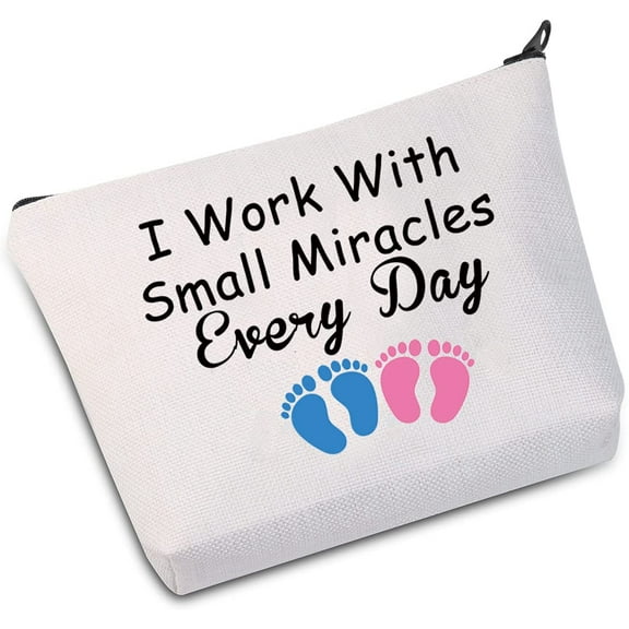 Zuo Bao Nurse Midwife Thank You Gift NICU Nurse Makeup Bag I Work With Small Miracles Every Day Cosmetic Bag Nurse Life Gift (Work With Small Miracles White)