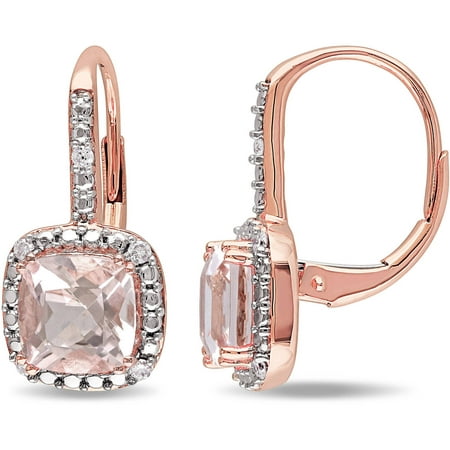 Tangelo 3-1/3 Carat T.G.W. Morganite and Diamond-Accent 10kt Rose Gold Leverback Halo Earrings