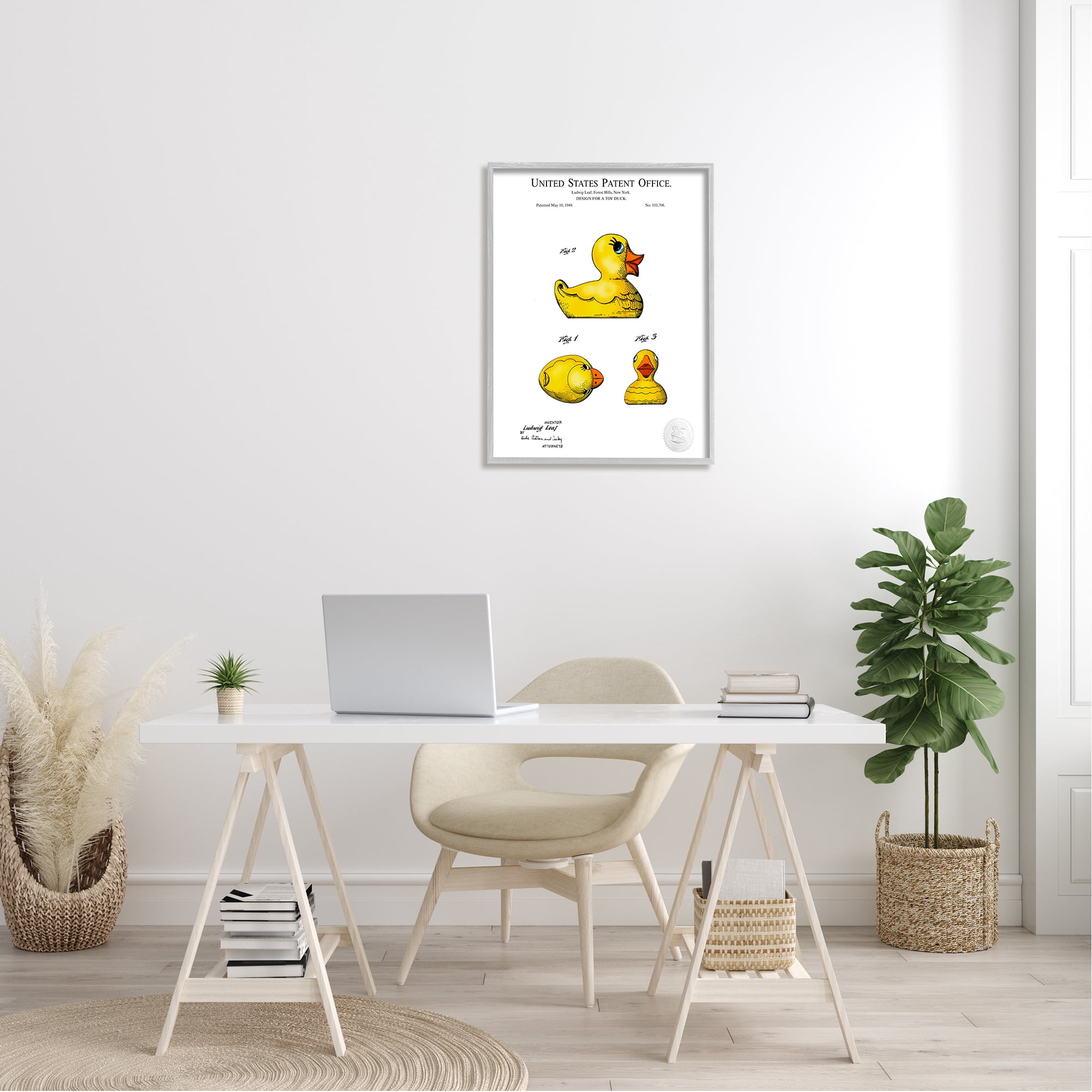 Stupell Industries Toy Rubber Duck Yellow Patent Design Diagram Framed Wall Art, 24 x 30, Design by Karl Hronek