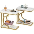 thumbnail image 1 of Tribesigns White and Gold Narrow Side Table, Modern C-Shaped End Table with Faux Marble Top and Metal Frame, Small Sofa or Bedside Table for Living Room (Set of 2), 1 of 5