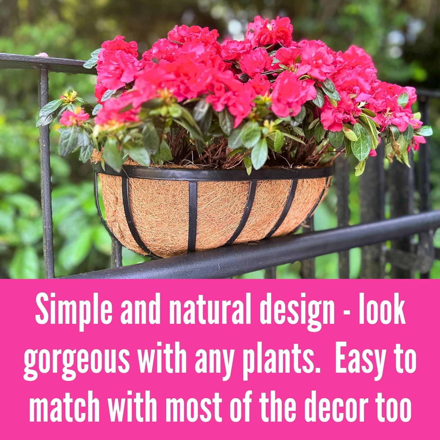 Wall Planters - 16 Inch, 2 Pack Deck Railing Planter Boxes for Outdoor Plants, Window Flower Box with Coco Liners Metal Horse Troughs Fence Balcony Garden Herb Pot Patio Porch Over Rail