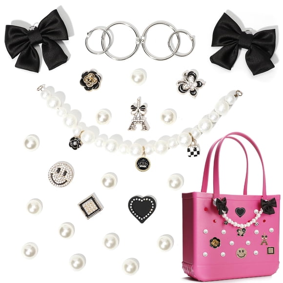 Accesorios para bolso con cadena de perlas con lazo negro SANUIU Charm Set