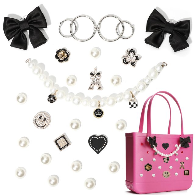 Accesorios para bolso con cadena de perlas con lazo negro SANUIU Charm Set