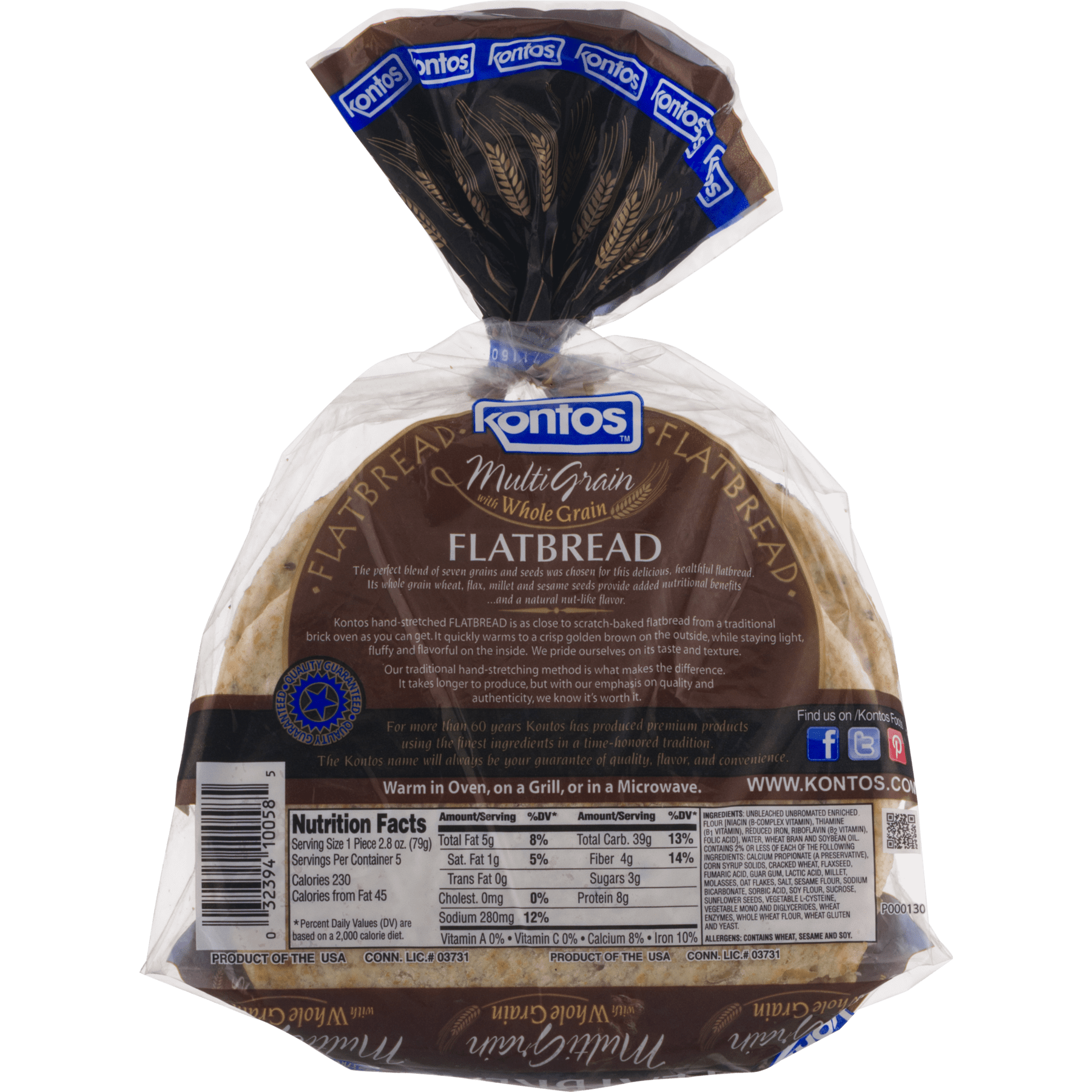 Kontos Flatbread Multi Grain with Whole Grain - 5 CT