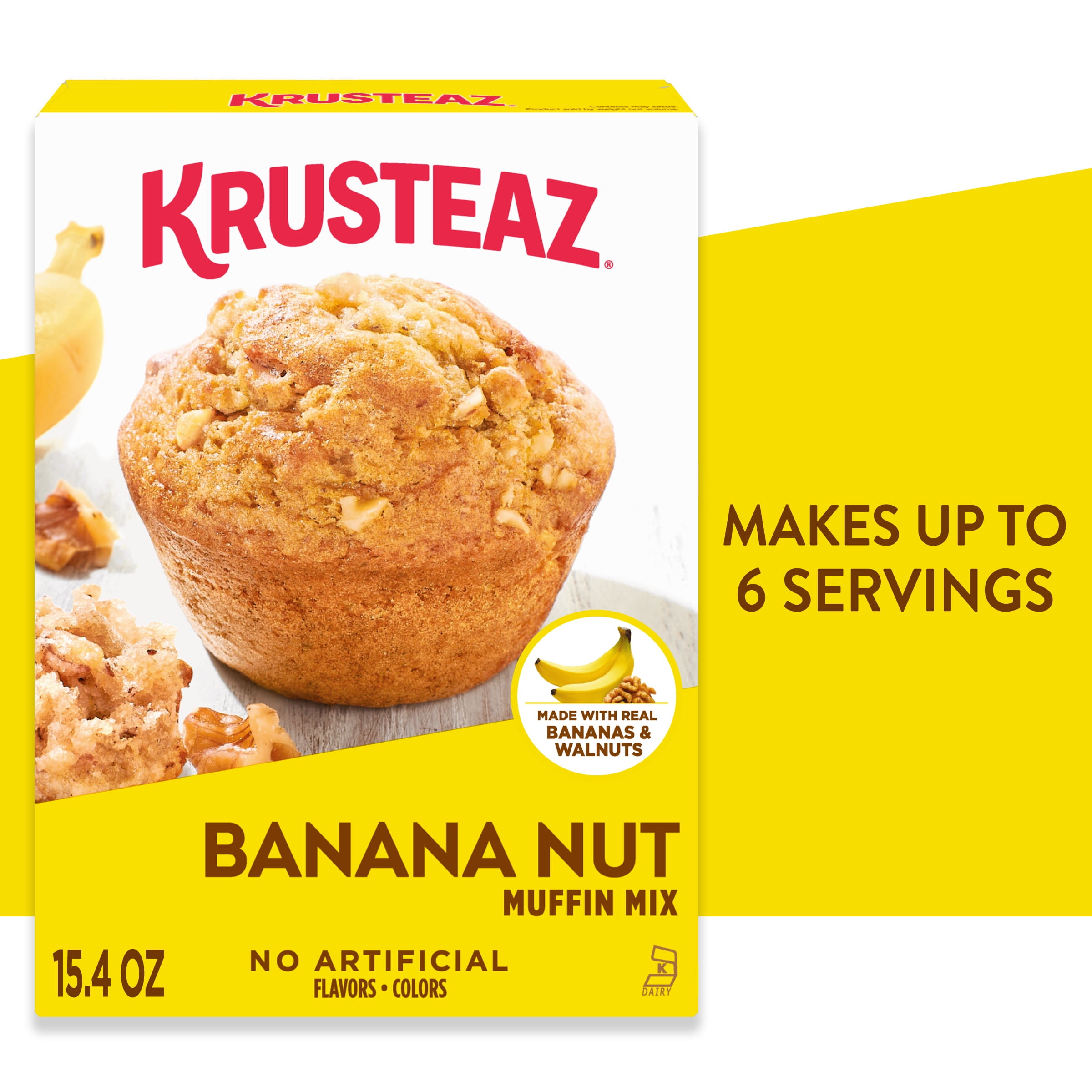 (6 pack) Krusteaz Banana Nut Muffin Mix, Banana Nut Muffins Made With Real Bananas and Real Walnuts, 15.4 oz Box