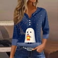 thumbnail image 2 of Knosfe Womens Halloween Shirts Plus Size Button V Neck Cute Spider Bat Fall T-Shirts 3/4 Sleeve Horror Pumpkin Ghost Casual Tops Royal Blue S, 2 of 6