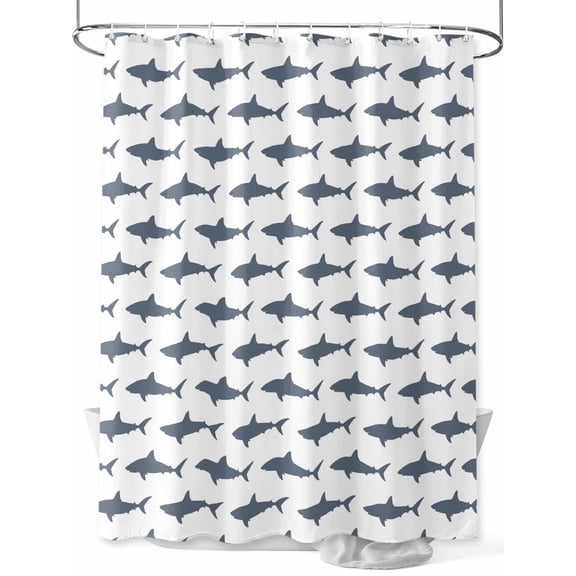 Fsddascl Blue Grey Sharks Shower Curtain Set - Long 72" x 84" Washable Bathtub Curtain with 12 Hooks, Modern Coastal Ocean Animals Waterproof Fabric Stall Shower Curtains for Bathroom/Bathtub Décor