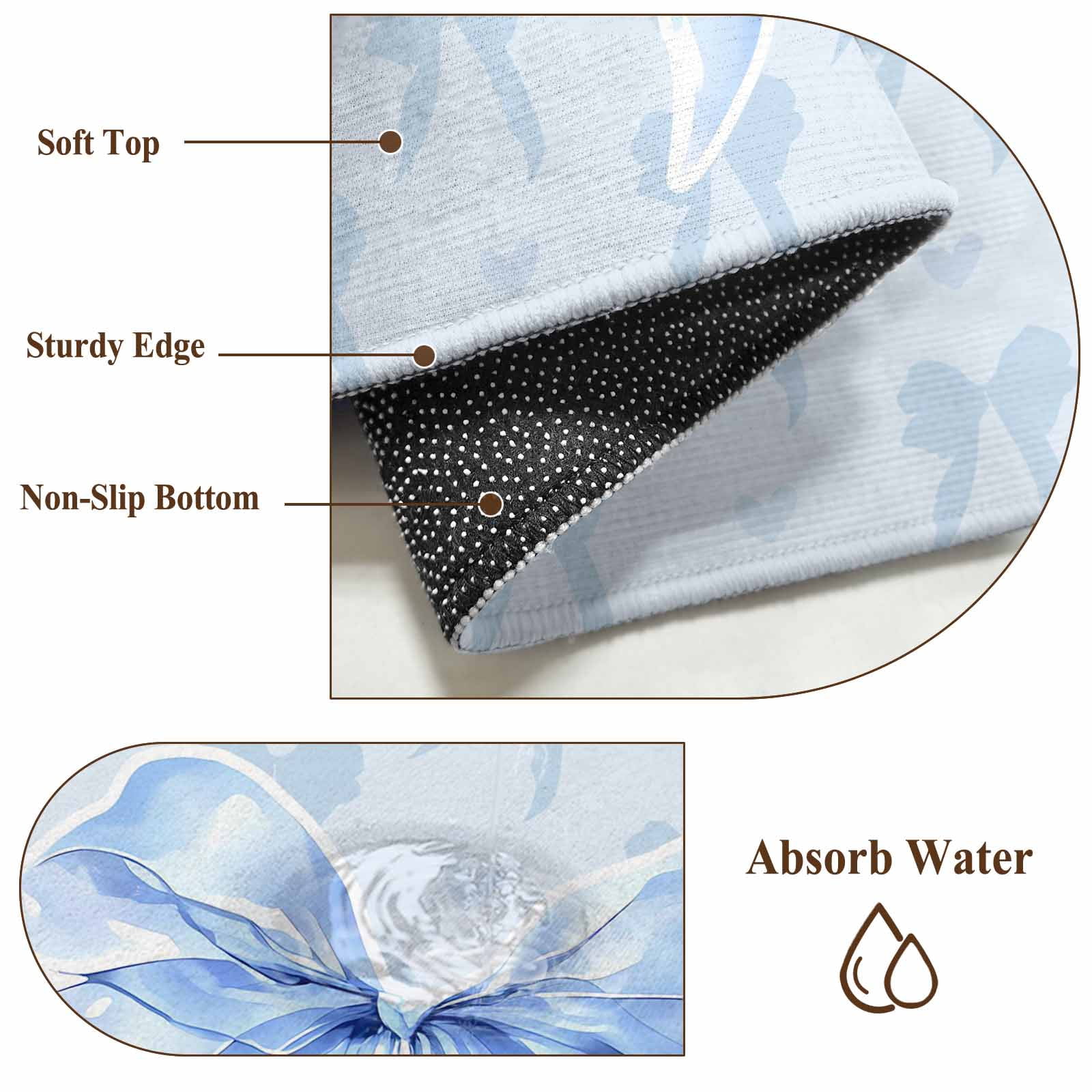 Cute Bow Area Rugs 6'x9', Washable Small Throw Rugs for Kitchen Dining room, Blue Bowknot Minimalist Solid Color Indoor Outdoor Rug Non-Slip Low Pile Carpet Runner Reversible Floor Mats