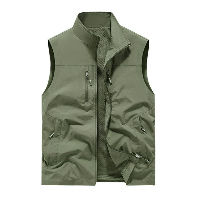 Veste d'Extérieur pour Hommes, Coupe Ample avec Multiples Poches, Tissu Polyester, Manches Longues, Sans Capuche, Vert Militaire, pour Randonnée et Tenue Décontractée