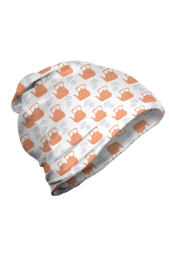 Abstract Unisex Beanie, Hand Drawn Teapots Images, Hiking Outdoors, Multicolor, by Ambesonne