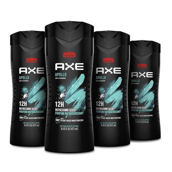 Axe Body Wash Apollo 4 Count For Long Lasting Freshness Sage & Cedarwood Mens Body Wash With Odor-Busting Prebiotics 16 Oz Packaging May Vary - Pack of 2