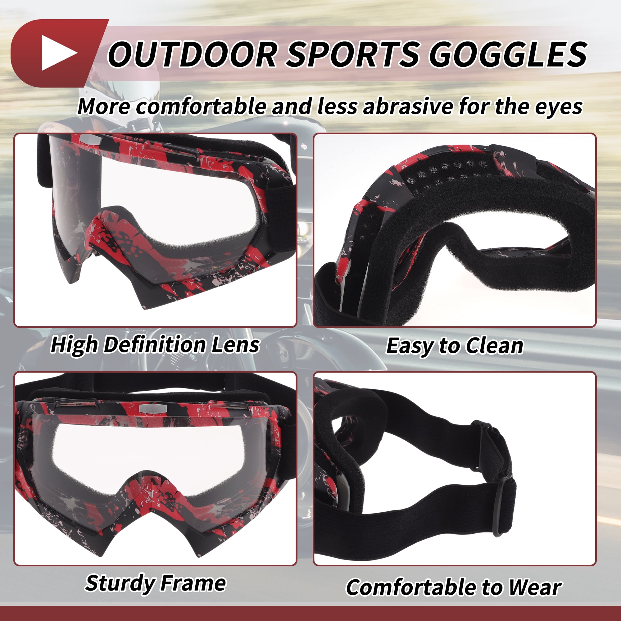 Unique Bargains Motorcycle Riding Goggles PC TPU Cycling Sunglasses Clear Lens Red Black Frame