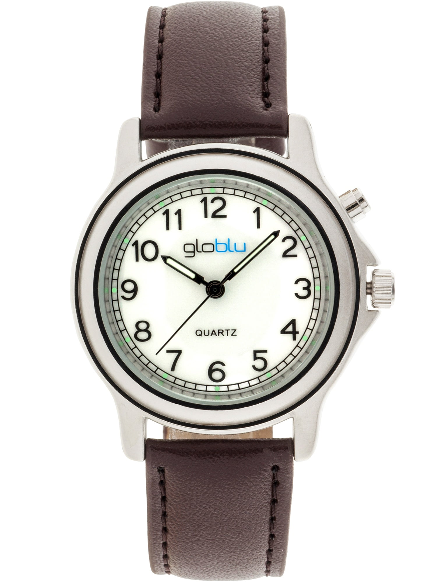 Men's PushButton EL LightUp Watch, Brown Simulated Leather Strap