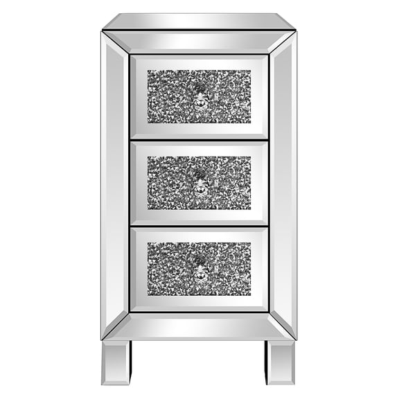 Hassch Modern And Contemporary Mirror Surface With Diamond 3-Drawers Nightstand Bedside Table