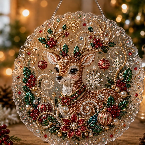 BZPIZ Christmas DIY Pearl Diamond Art Kits, Christmas Window Suncatchers DIY Pearl Diamond Art Kits for Adults Beginner, Diamond Beads for Home Wall Decor Stress-Relieving Gift for Women Men