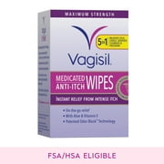 Vagisil Anti-Itch Medicated Wipes, Maximum Strength for Instant Relief, 12 Count, Unscented