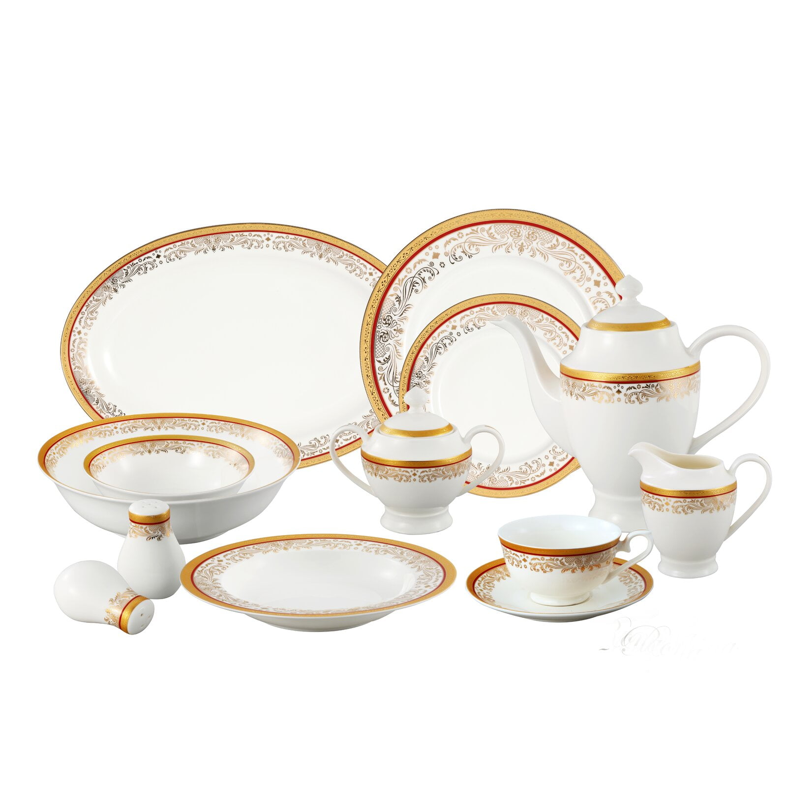 Bone China 57 Piece Dinnerware Set, Service for 8, Service For 8, Bowl