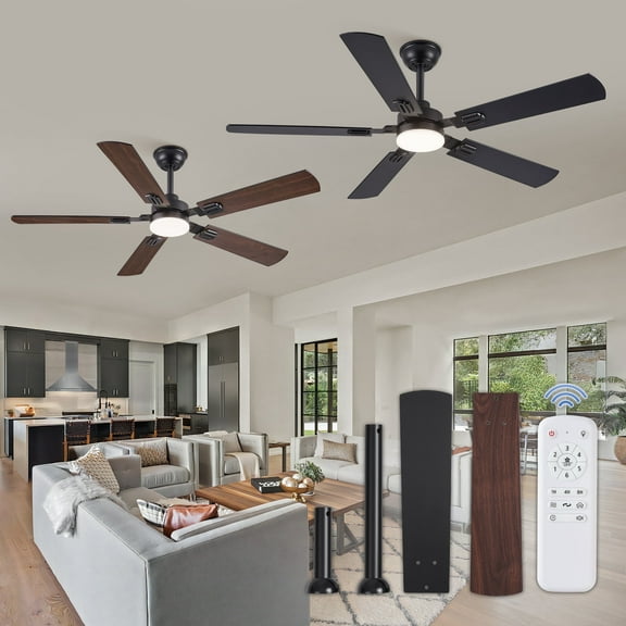 Zardon 2 Pack 52" Modern Black Ceiling Fan with Light and Remote Control, Ultra-Quiet DC Motor, Bright LED Light, 6-Speed, Timer for Bedroom, Living Room
