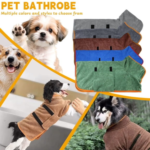 Dog Bathrobe Towel, Pet Drying Coat for Small Medium Large Dogs, Soft Bath Robe After Shower, Dog Supplies, Blue Size:L