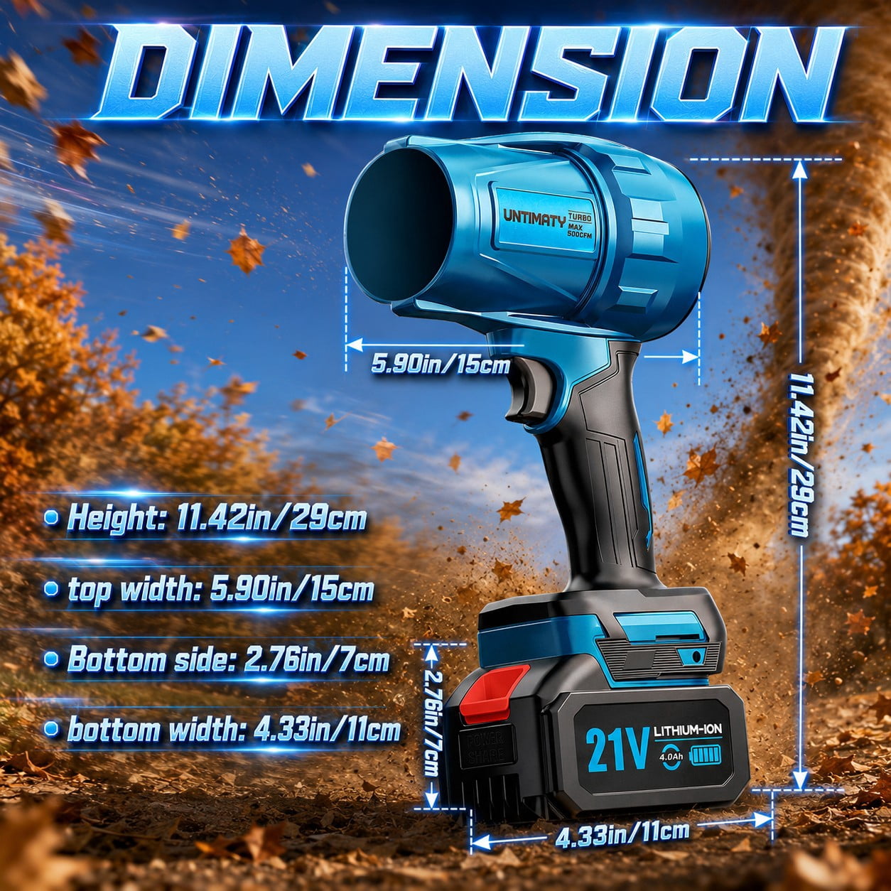 500 CFM Cordless Leaf Blower for Lawn Care 300K RPM Battery Leaf Blower Leaf Blower with 2 x 4.0Ah Battery, Charger, Stepless Speed Adjustment,No Tube