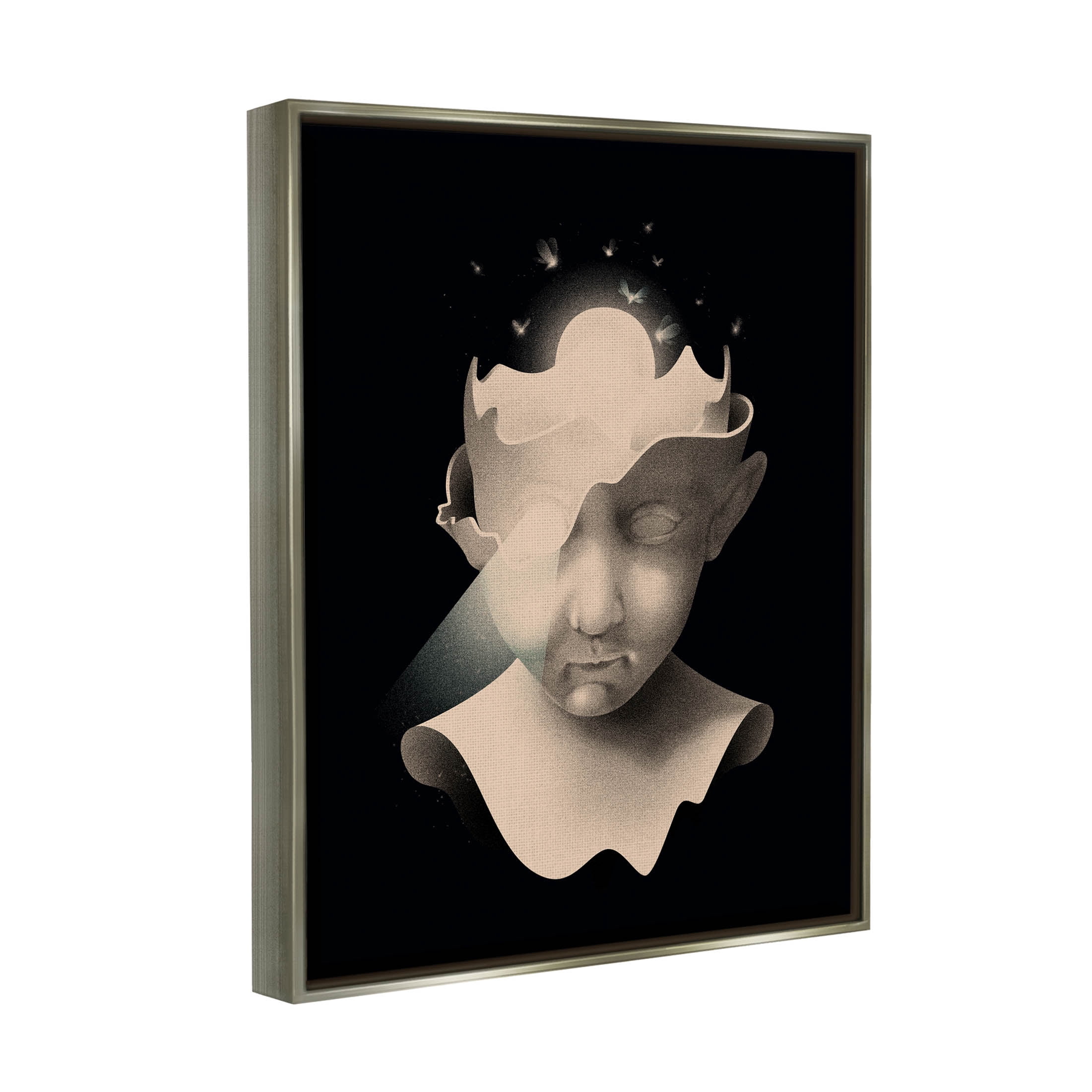 Stupell Industries Surreal Face Fireflies Composition Graphic Art Luster Gray Floating Framed Canvas Print Wall Art, Design by Matheus Lopes Castro