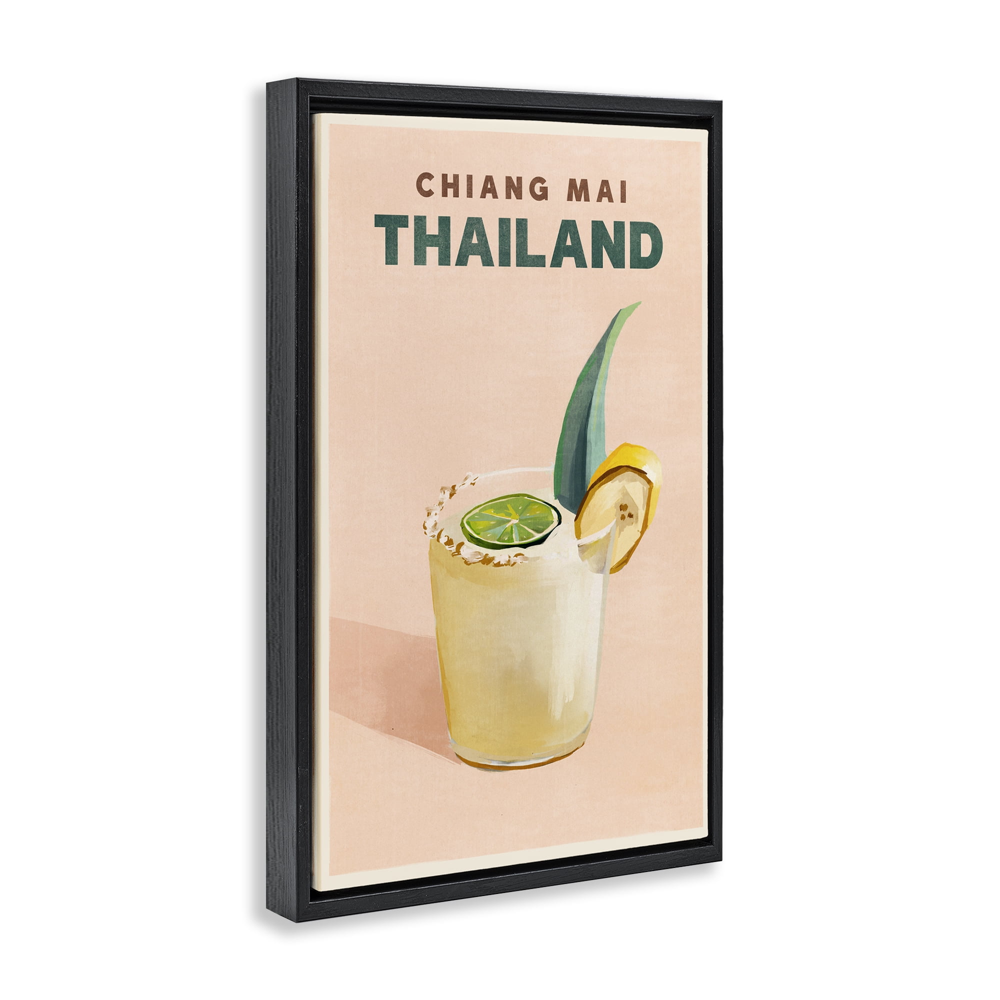 Stupell Industries Chiang Mai Thailand Cocktail Food & Beverage Painting Black Floater Framed Canvas Art Print Wall Art, 17 x 25