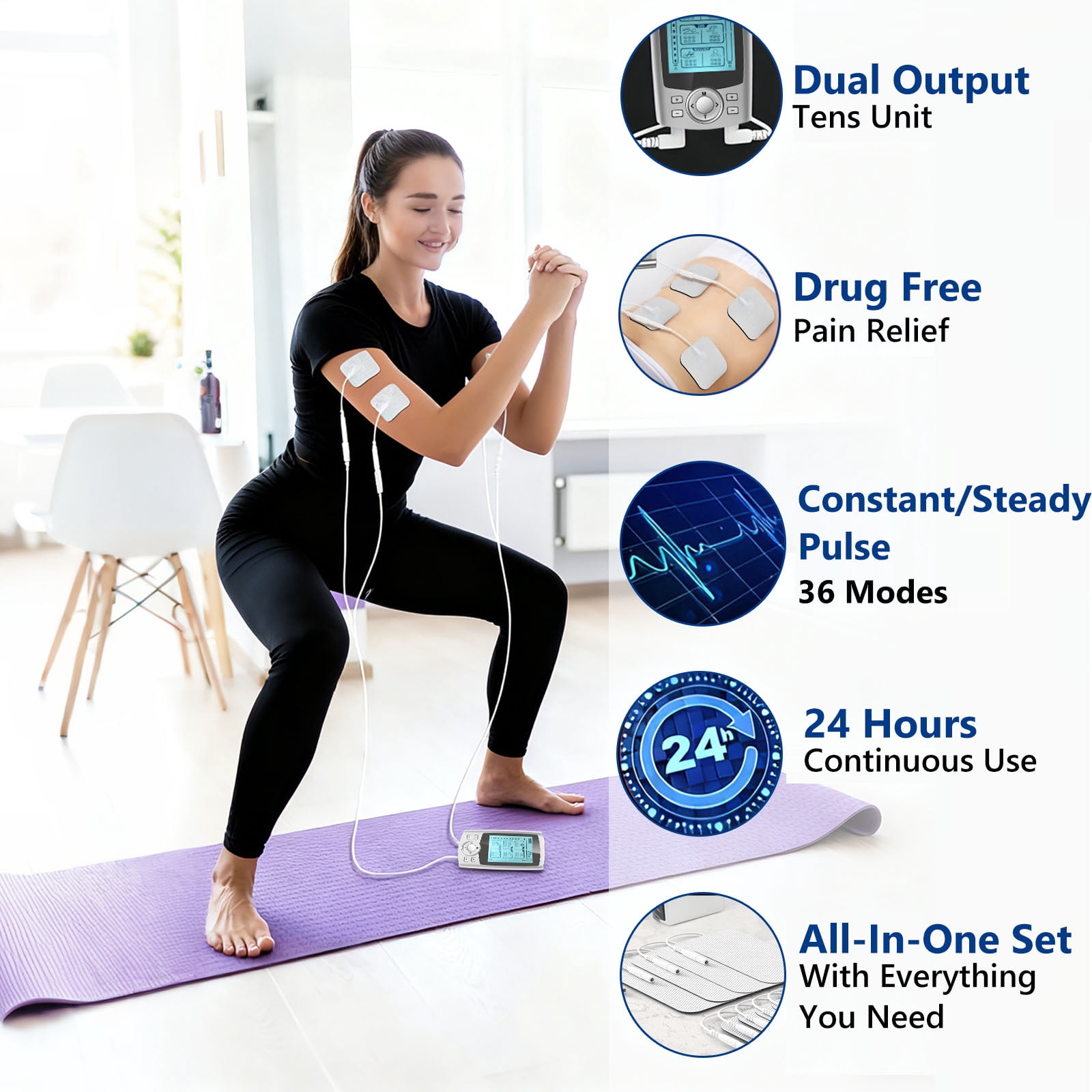 Kisportee TENS Unit Muscle Stimulator, EMS Dual Channel with 10 Reusable Electrode Pads 36 Modes for Back Neck Pain Muscle Therapy Pain Management Rechargeable Pulse Massager
