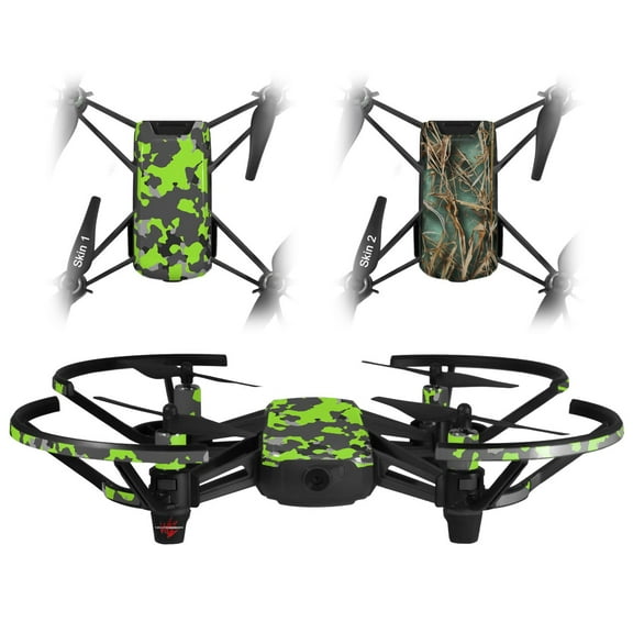 Skin Decal Wrap 2 Pack for DJI Ryze Tello Drone WraptorCamo Old School Camouflage Camo Lime Green DRONE NOT INCLUDED