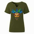 thumbnail image 5 of LEKWK Womens Mardi Gras Shirts Comfy Cotton Blend V Neck Graphic T Shirts Graphic Tees Colorful Feather Masquerade Mask Carnival Wear, 5 of 6