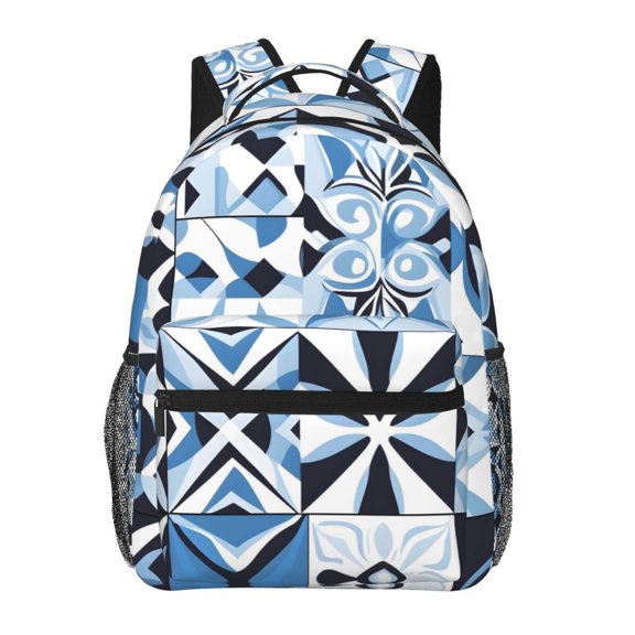 Lightweight Backpack Casual Daypack Multi Compartment Travel Bag With Laptop Sleeve Sturdy Self Standing For College Work Aliceblue Geometric Patterns_1
