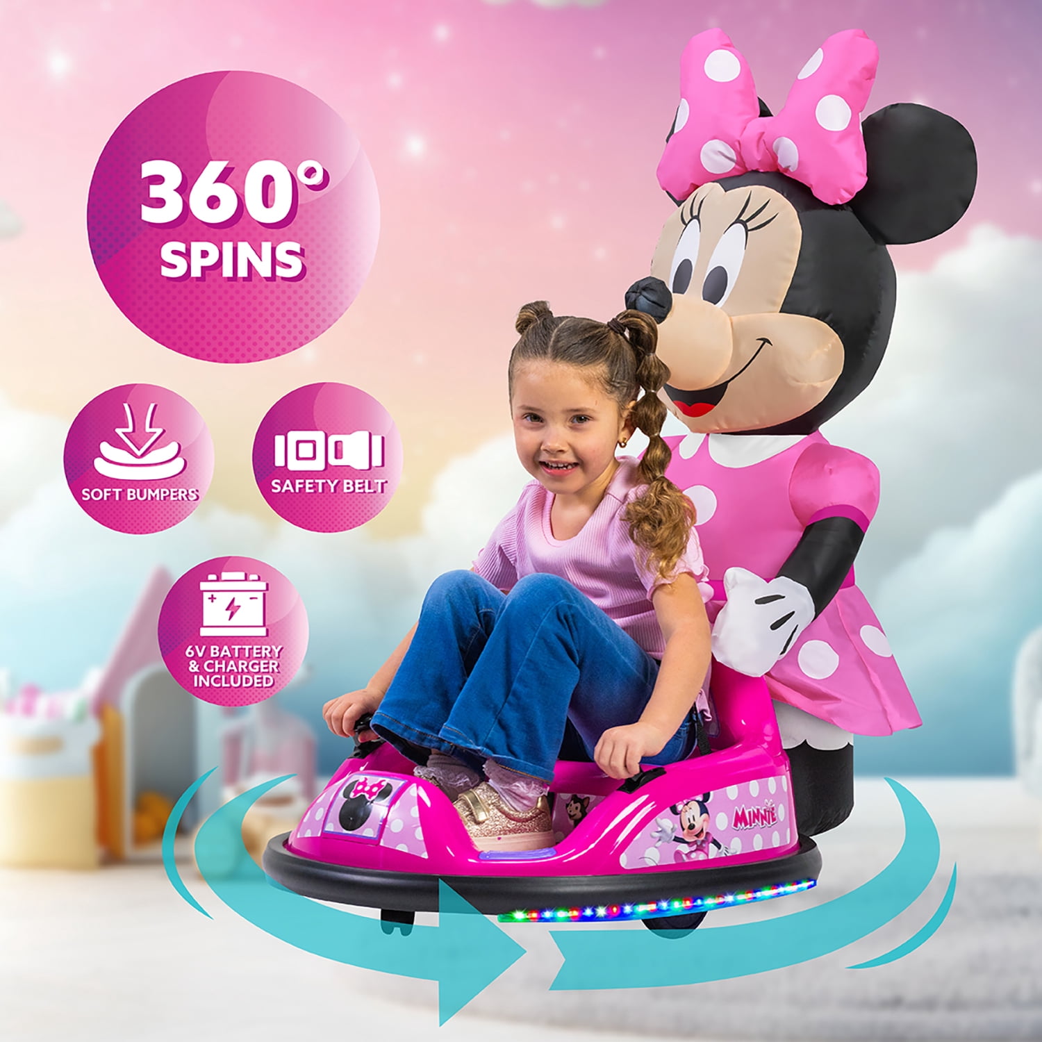 Minnie Mouse 6V ImaginAir Ride on Bumper Car with Inflatable Minnie Character and Rechargeable Battery