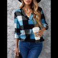 thumbnail image 4 of Blusas de Trabajo Básicas Informales para Mujer, con Cuello en V, Estampado A Cuadros, Puños y Larga. Azul M, 4 of 7
