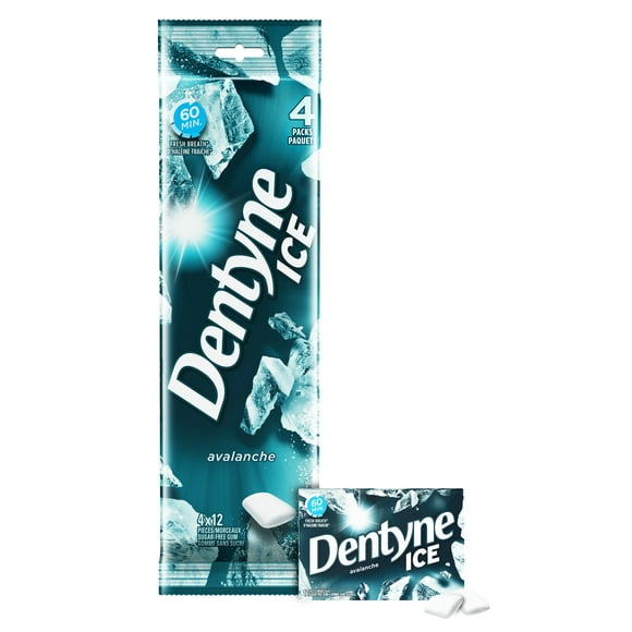 Dentyne Ice, Gomme sans sucre Avalanche - Paquet de 4 (48 Morceaux) 4 Paq (12 pcs ea), 48ct