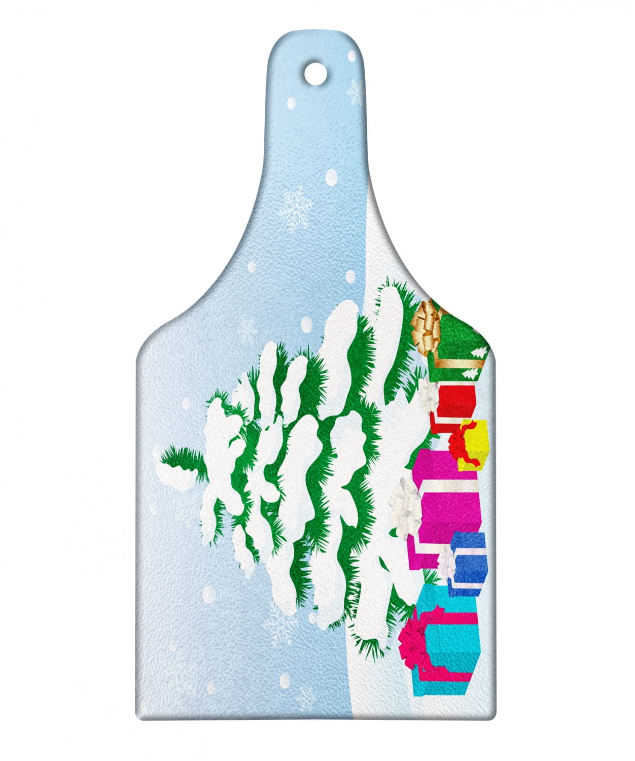 Snowy Trees Cutting Board, ChristmasThemed Design of Presents Under a