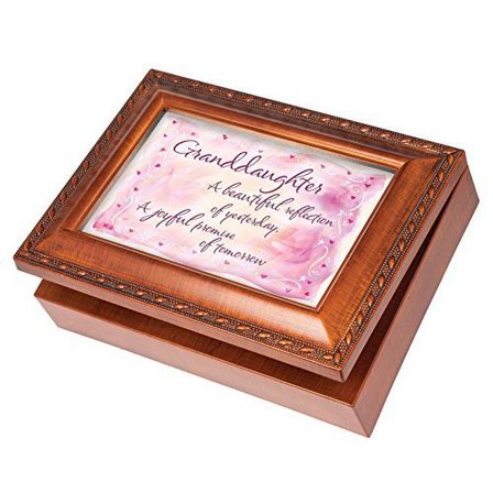 Granddaughter Beautiful Reflection Wood Finish Jewelry Music Box Plays Tune Ave Maria