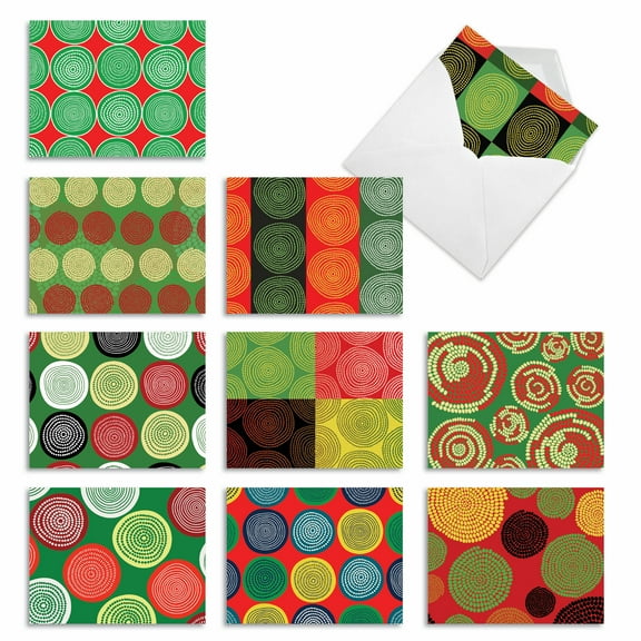 Pack of 10 Merry Christmas Note Cards with Envelopes (4 x 5.12 Inch) - AFRICAN CIRCLES