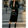 thumbnail image 4 of Vestido Midi de Punto Acanalado de Larga, Estilo Suéter Ajustado con Aberturas, Ideal para Ocasiones Formales, Bodas, Invitadas y Otoño Negro L, 4 of 9