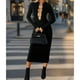 thumbnail image 4 of Vestido Midi de Punto Acanalado de Larga, Estilo Suéter Ajustado con Aberturas, Ideal para Ocasiones Formales, Bodas, Invitadas y Otoño Negro L, 4 of 9