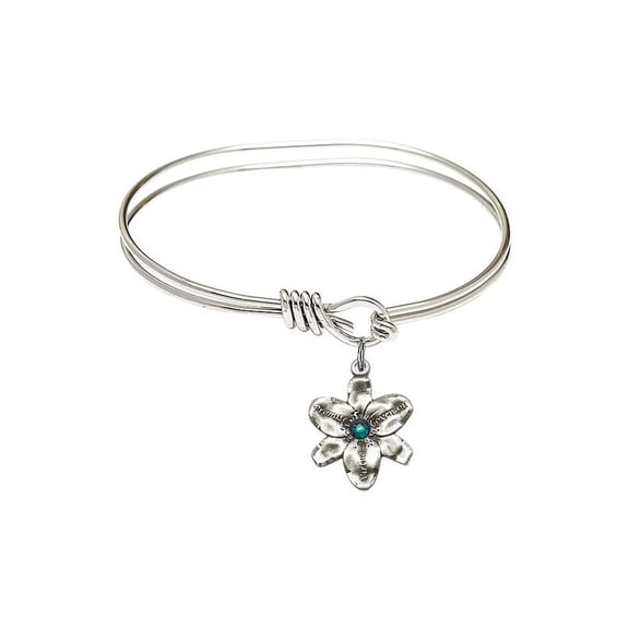 5 3/4 inch Oval Eye Hook Bangle Bracelet w/ Chastity medal charm w/ May Green Swarovski Crystal