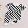 thumbnail image 4 of Babys Casual Manches Courtes Combinaison de Mode Damier Imprimé Cou Long Romper, 4 of 7