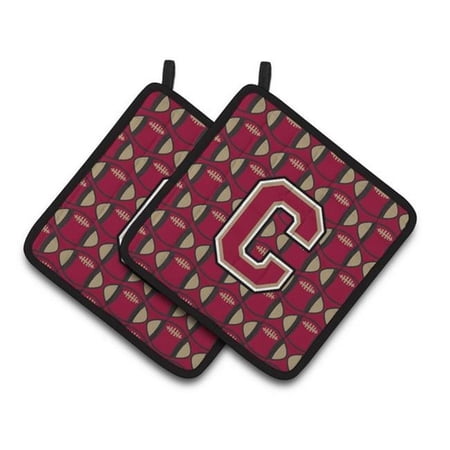 Carolines Treasures Letter C Football Garnet & Gold Pair of Pot Holders