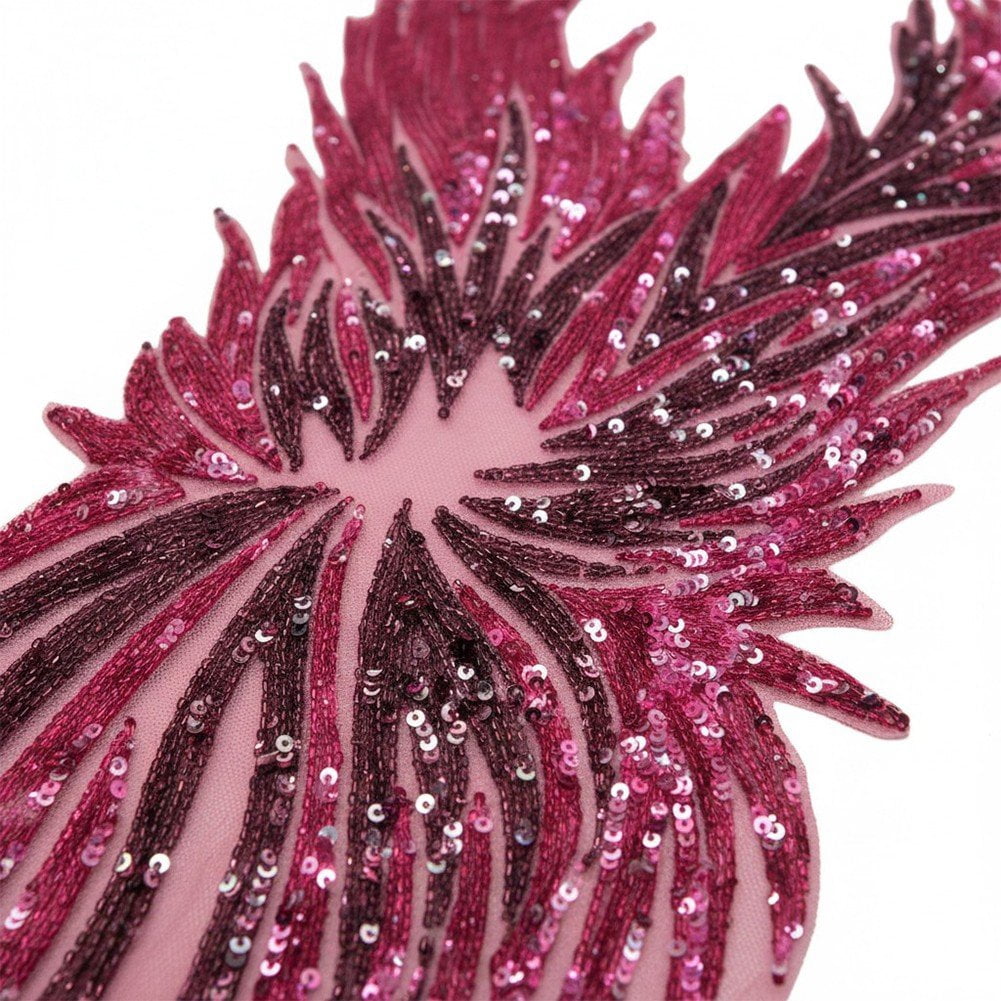 Hzzsbu Sequin Embroidery Appliques Fabric Apparel Decoration Evening Dress Striped Angle Embroidered Sequin Long Material