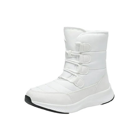 

Zodanni Womens Non-slip Mid Calf Boot Casual Round Toe Snow Boots Lightweight Slip Resistant Pull On Winter Warm Shoes White 7.5