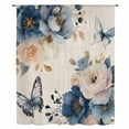 thumbnail image 2 of Vintage Blue Floral Sheer Curtains 96 Inches Long, Butterflies Flower Linen Light Filering Curtains, Privacy Drapes Simi Floor to Veiling Curtain for Living Room Bedroom Large Window Treatment, 2 of 9