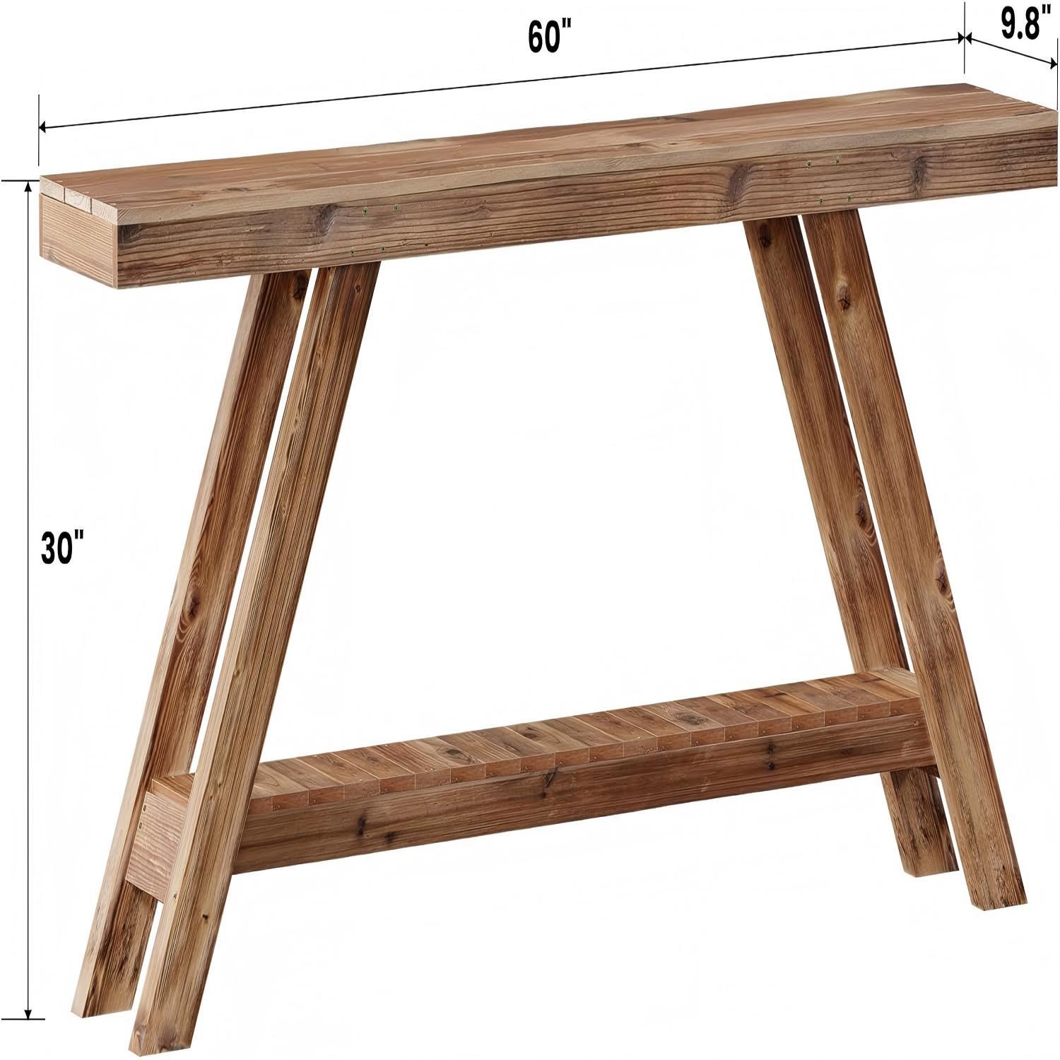 Easy4Home 60" A-Frame Rustic Wood Console Table Hand-Made, Brown