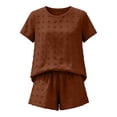 thumbnail image 4 of Uootdi Short Sets for Women Summer Short Sleeve Textured Floral Round Neck Top Elastic Waist Casual Shorts Comfy Daily Matching Outfits, 4 of 6