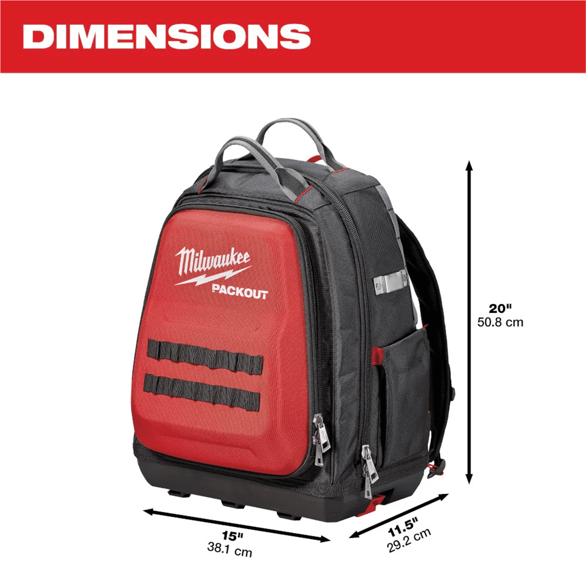 Milwaukee PACKOUT 15 in Tool Backpack (48-22-8301) – 48-Pocket Storage, Hard Shell Electronics Pocket, Load-Bearing Harness
