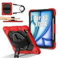 thumbnail image 2 of ELEHOLD Rugged Hybrid Case For Apple iPad Air 13 (2024), with Built-in Kickstand 360° Rotating Handstrap Pencil Holder Crossbody Shoulder Strap Shockproof Heavy Duty Case, Red+Black, 2 of 10