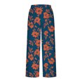 thumbnail image 7 of Qiopertar Women's Casual Printed Pants with Pockets Elastic Waist Drawstring Wide Leg Flare Trousers Loose Fit Split Hem Beach Vacation Travel, Dark Blue XL, 7 of 7